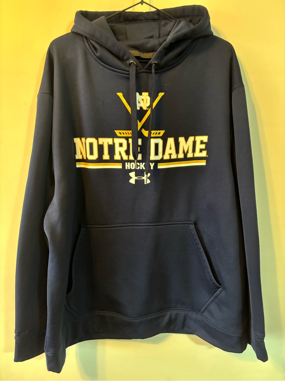 Under Armour Navy Notre Dame Hockey Pullover Hoodie with Gold Logo